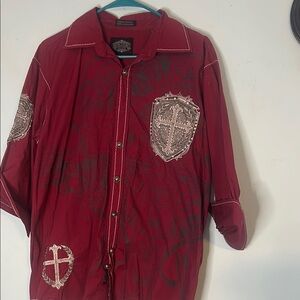 Montero Red Lightweight Shirt Jacket with Ornate Embellishments the brand is